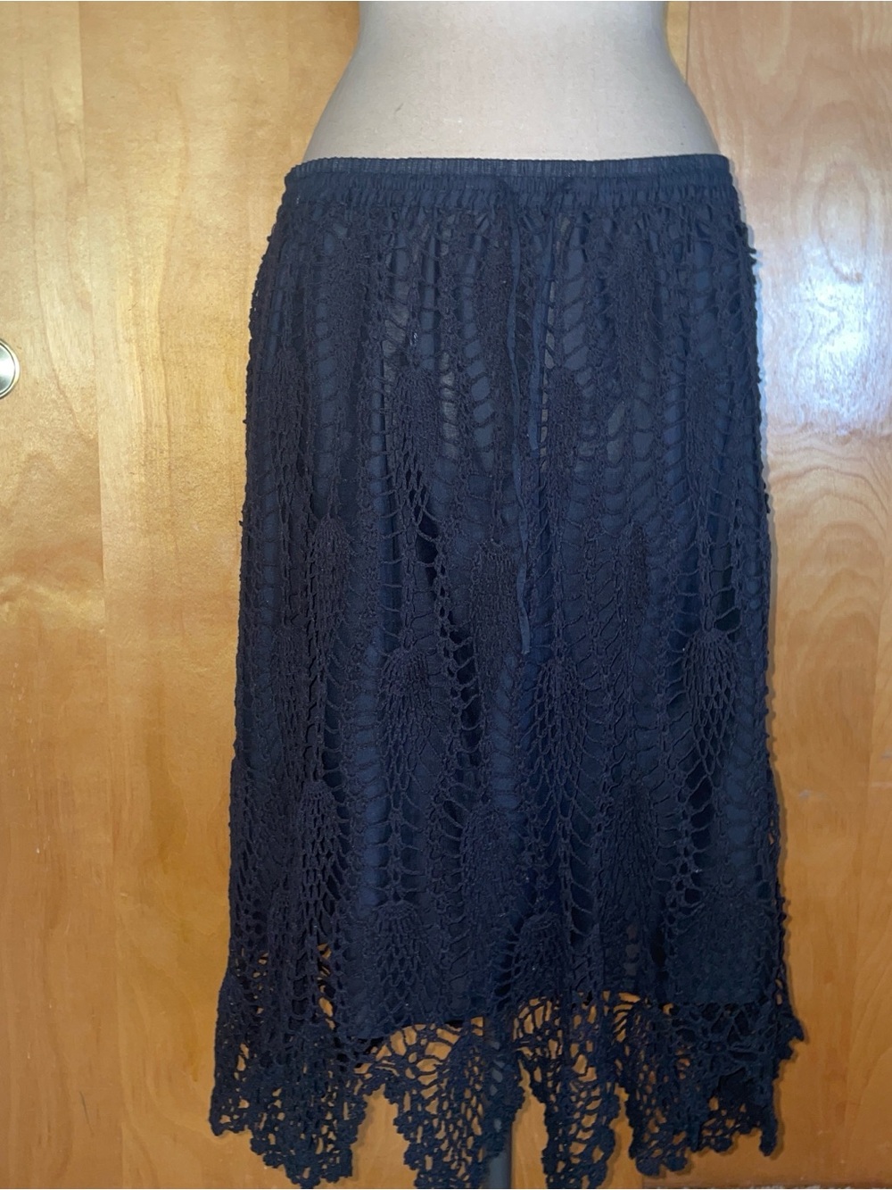 Finity Black Crochet Midi Skirt with Scalloped Hem